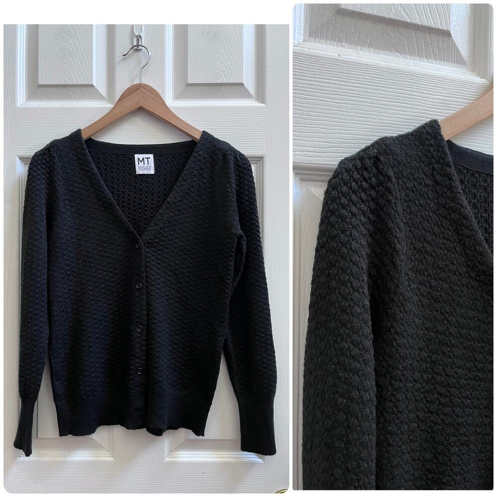 Madeleine Thompson Black Wool Blend Ruched Shoulder Long Sleeve Cardigan Small